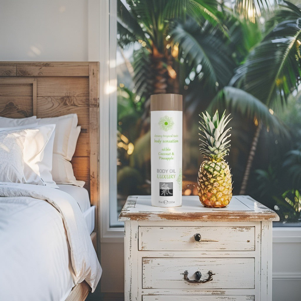 Shiatsu edible body oil with coconut & pineapple – luxury sensual massage oil