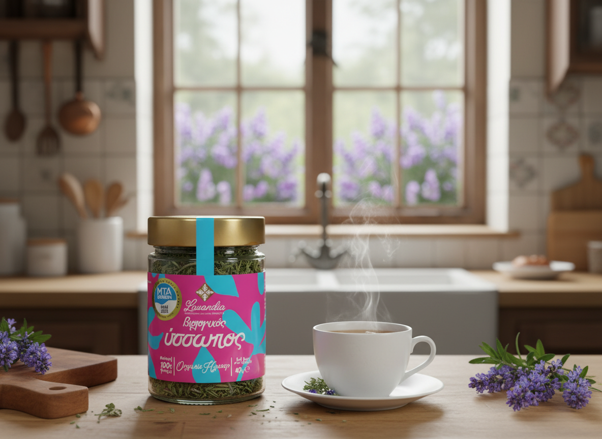 Organic hyssop dried leaves and flowers for herbal tea