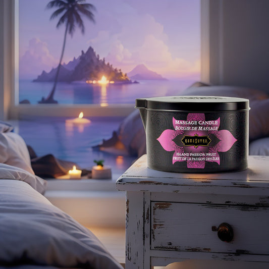 Island Passion Fruit Massage Candle by KamaSutra – Tropical massage oil candle with passion fruit scent