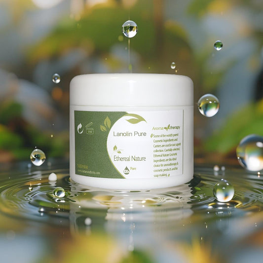 Natural pure lanolin in a glass jar for cosmetic use