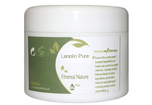 Natural pure lanolin in a glass jar for cosmetic use