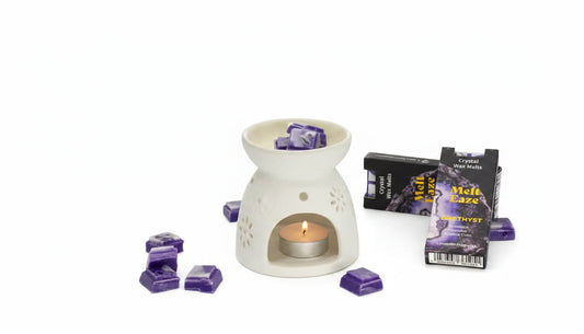 Luxury Lavender wax melt snap bar with genuine Amethyst crystal for wax warmer
