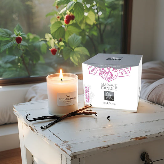 Massage Candle Raspberry Vanilla Cream – Ζεστασιά, Χαλάρωση & Πάθος