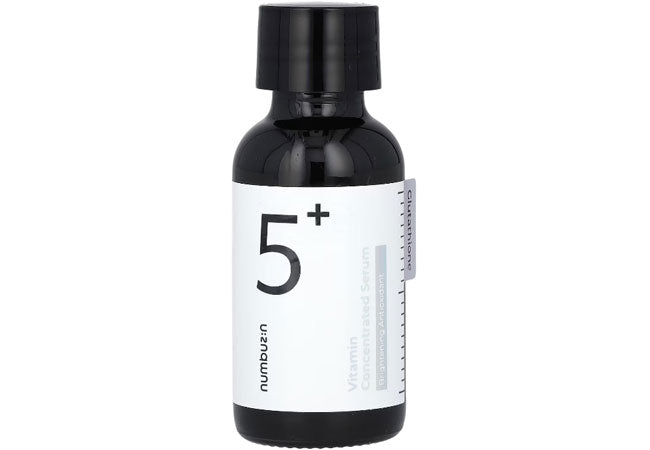 numbuzin glutathione serum No.5 Dark Spots & Brightening Numbuzin No.5+ Vitamin Concentrated Serum is an intensive Vitamin ampoule that brightens skin and reduces the appearance of hyperpigmentation No.5+ Glutathione Vitamin Concentrated Serum