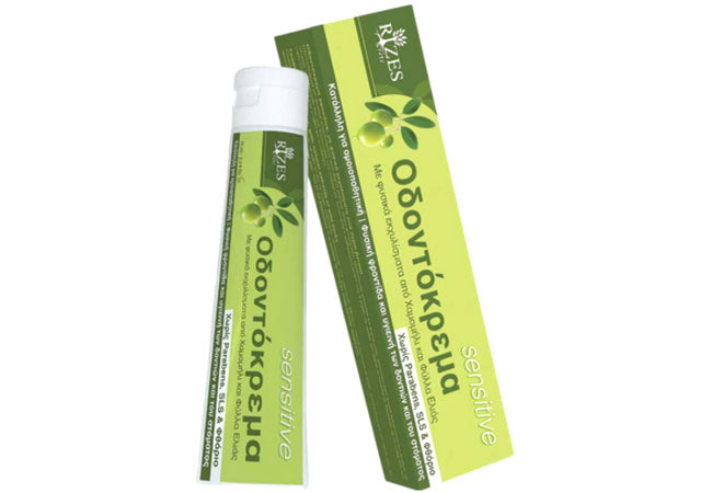 Φυσική Οδοντόκρεμα Sensitive με Αλόη, Χαμομήλι & Φύλλα Ελιάς.