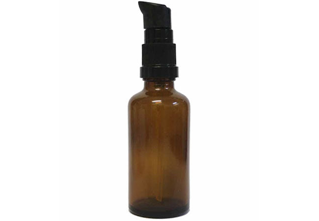 50ml amber glass serum bottle with fine pump for skincare