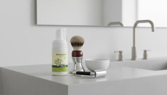 Olive oil and cotton shaving foam for men's grooming
