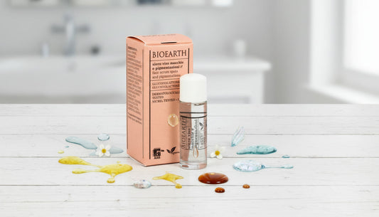 Bioearth brightening face serum with glycolic acid for dark spots and uneven skin tone