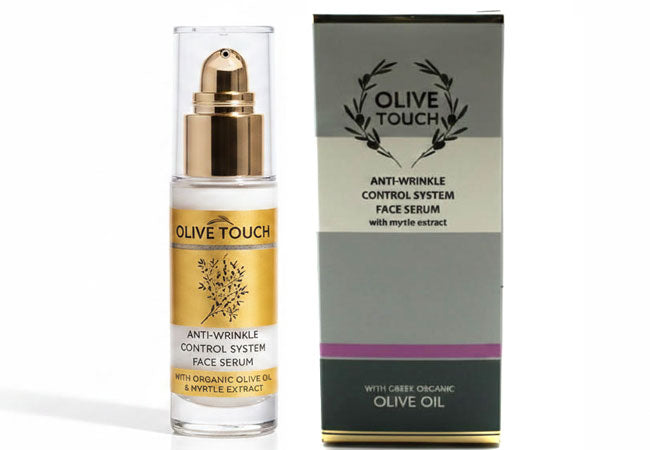 Olive Touch Anti-Wrinkle Control System Face Serum with organic olive oil, myrtle extract and hyaluronic acid