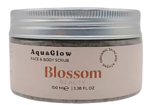 Natural face and body scrub AquaGlow with bamboo, volcanic ash, and almond oil