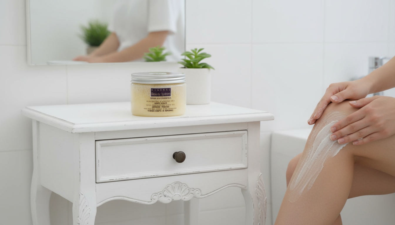 Body scrub with Dead Sea salts and lemongrass for exfoliation, hydration and smooth radiant skin