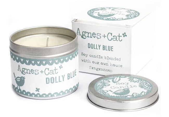 Dolly Blue natural soy candle scented with vanilla, plum and jasmine