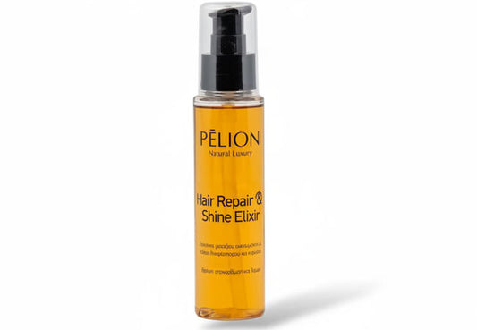 Hair Repair & Shine Elixir leave-in serum with flaxseed oil, coconut oil and silk esters for smooth, shiny hair
