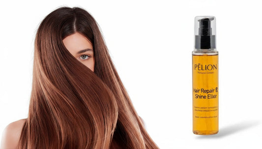 Hair Repair & Shine Elixir leave-in serum with flaxseed oil, coconut oil and silk esters for smooth, shiny hair