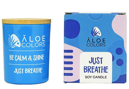 Just Breathe Aloe Colors scented soy candle for relaxation and natural home fragrance