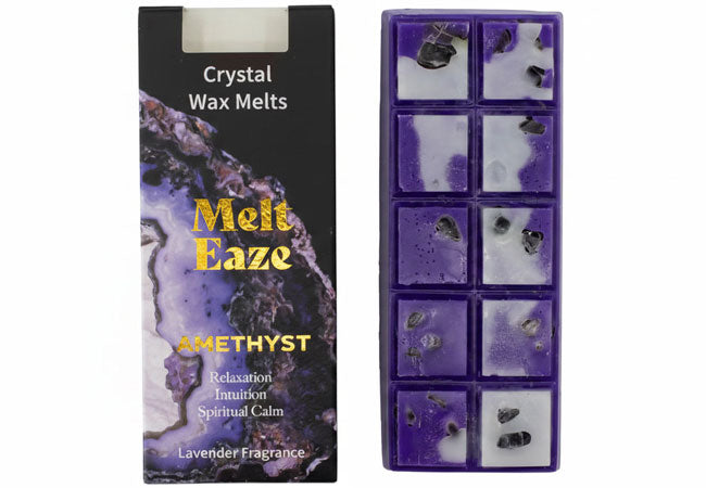 Luxury Lavender wax melt snap bar with genuine Amethyst crystal for wax warmer