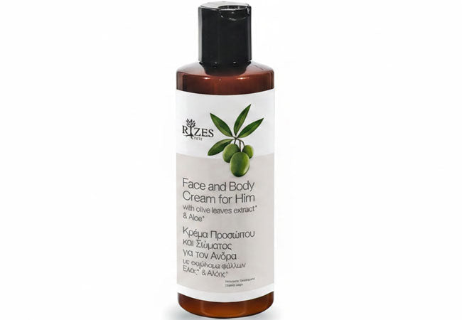 Men’s face and body cream with organic aloe vera and olive extract