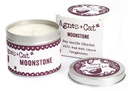 Moonstone natural soy candle with lemon, saffron, cedar, amber and coffee fragrance