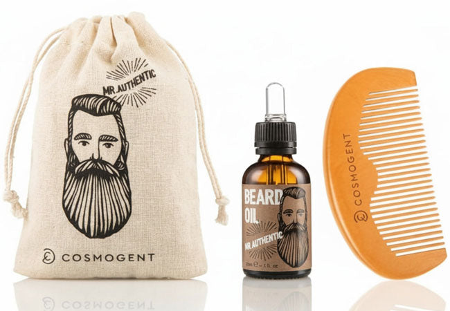 Mr Authentic Beard Grooming Set with natural beard oil and wooden comb