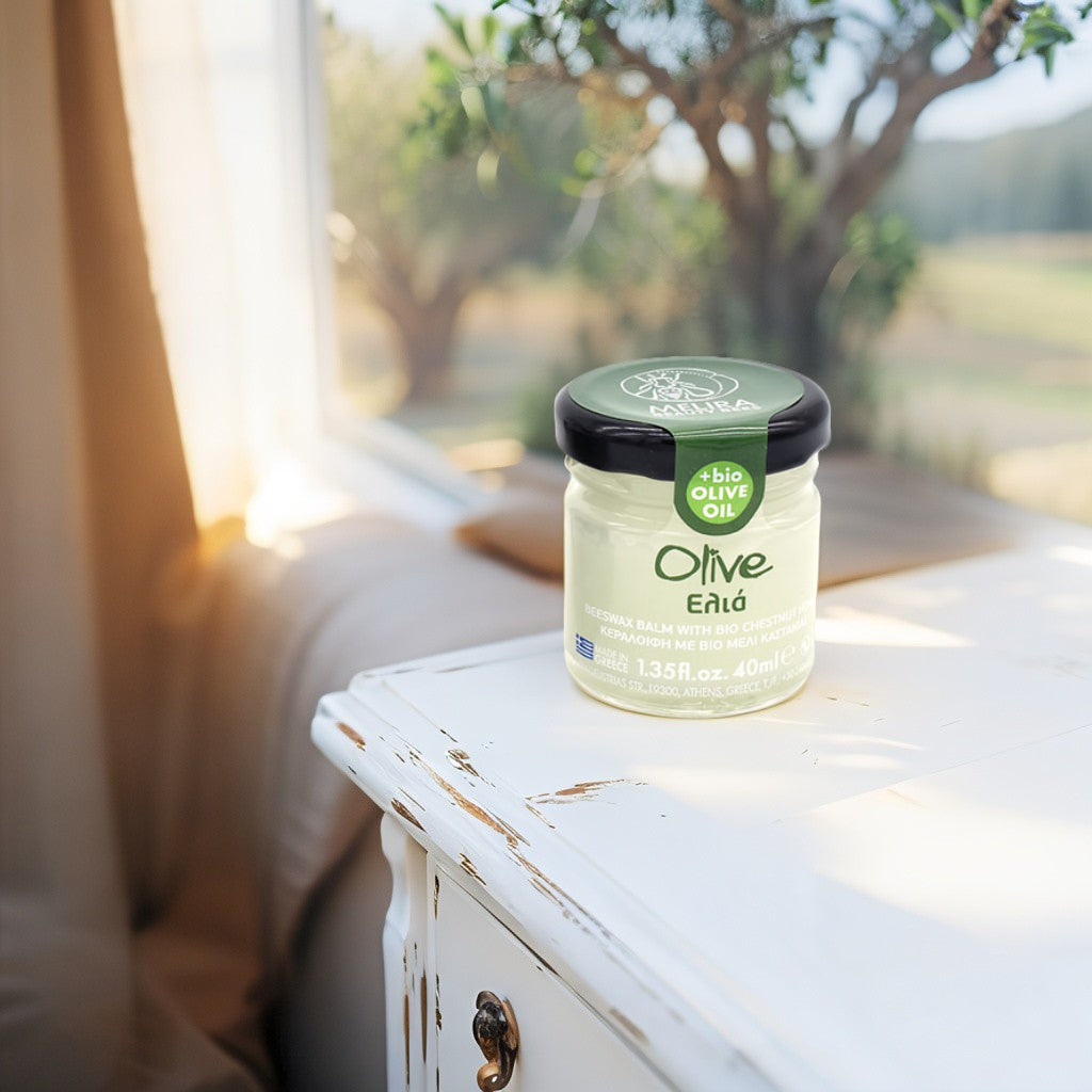 Melira Olive Beeswax Balm with honey and olive oil for face, lips and body hydration