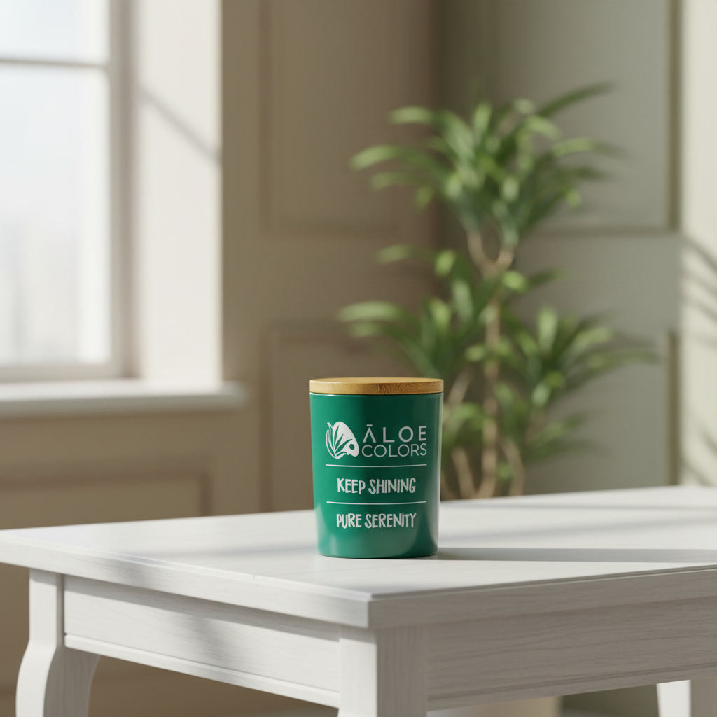 Pure Serenity Aloe Colors scented soy candle with magnolia fragrance