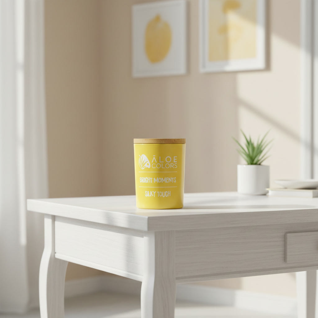 Silky Touch Aloe Colors scented soy candle with freesia and pink grapefruit