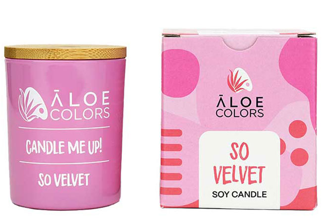 So Velvet Aloe Colors 220g scented soy candle with soft powder fragrance