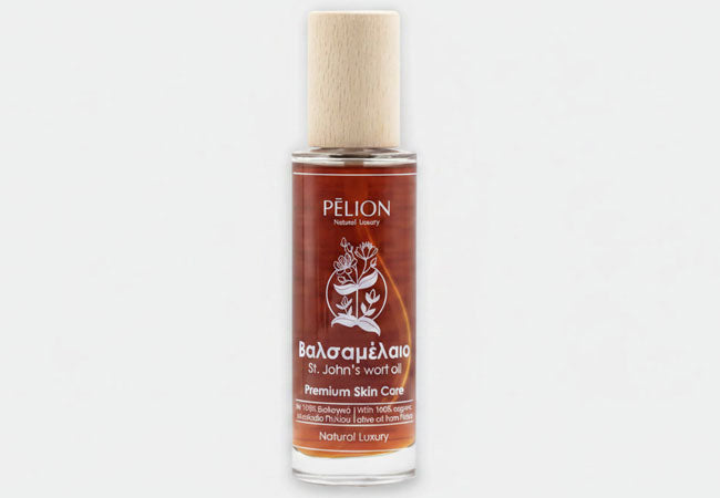 P for Pelion Organic St. John’s Wort Oil with hand-harvested Hypericum and olive oil