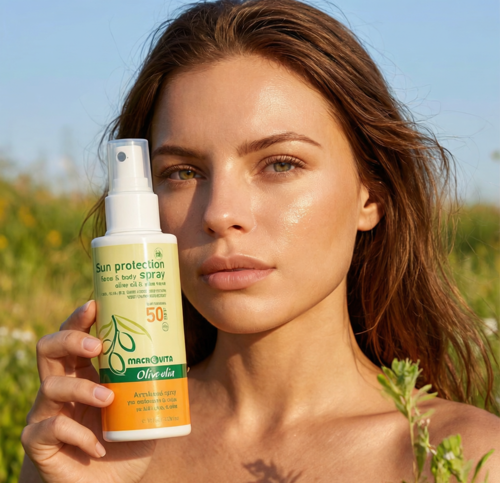 Olive-elia SPF50 sunscreen spray with olive oil and aloe
