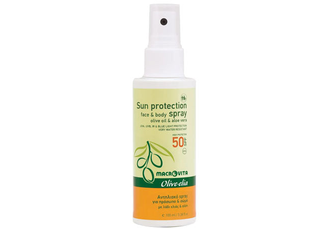 Olive-elia SPF50 sunscreen spray with olive oil and aloe