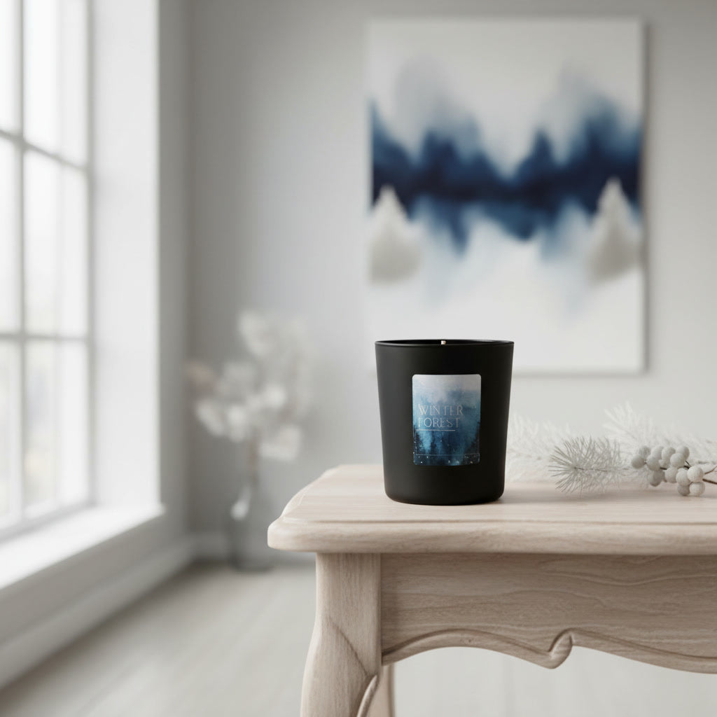 Winter Forest Blossom Beauty 160g scented soy candle with woody fragrance