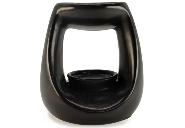 Black oval ceramic oil burner for essential oils and wax melts