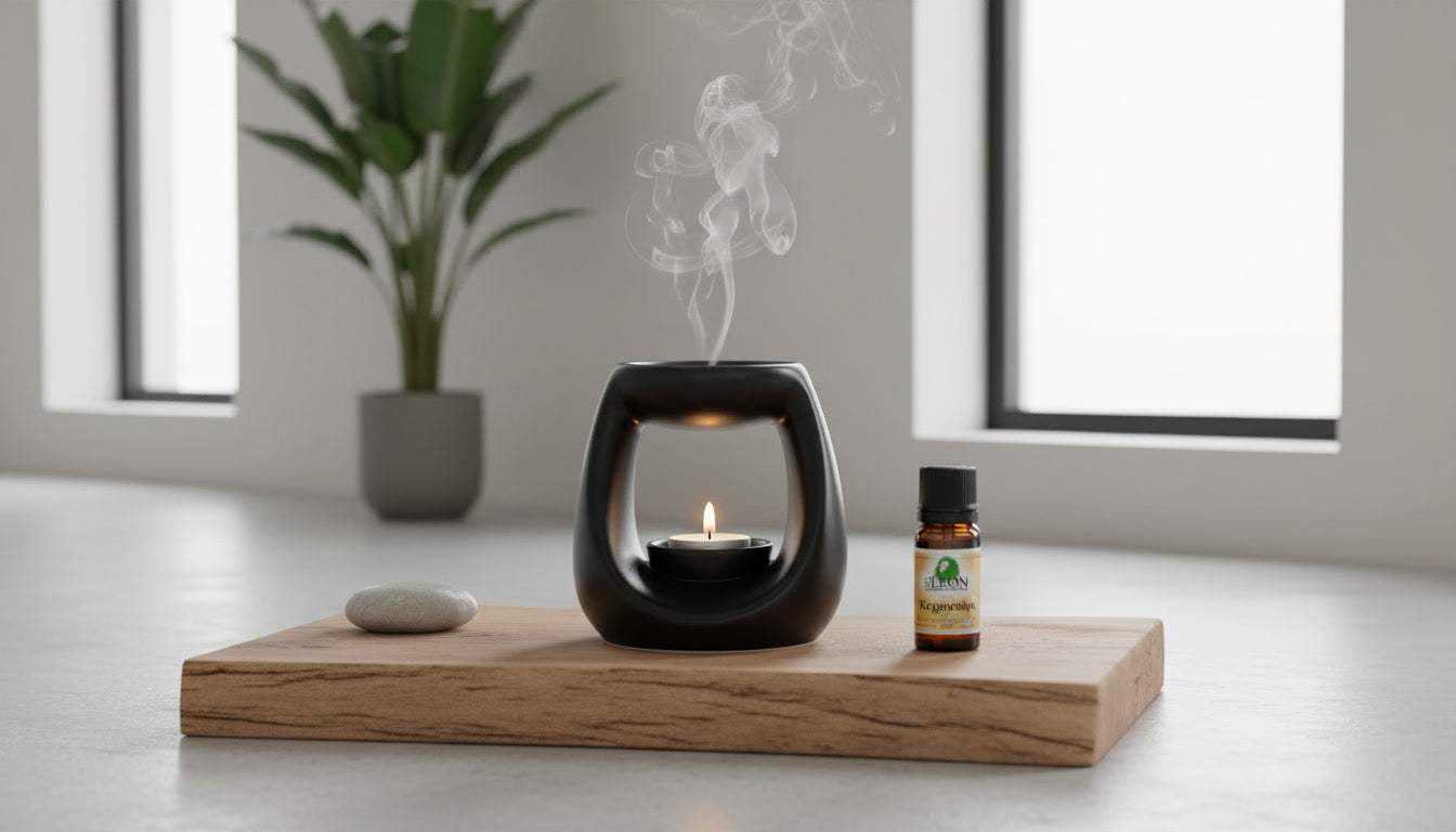Black oval ceramic oil burner for essential oils and wax melts