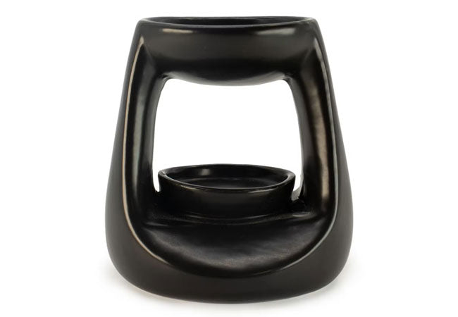 Black oval ceramic oil burner for essential oils and wax melts
